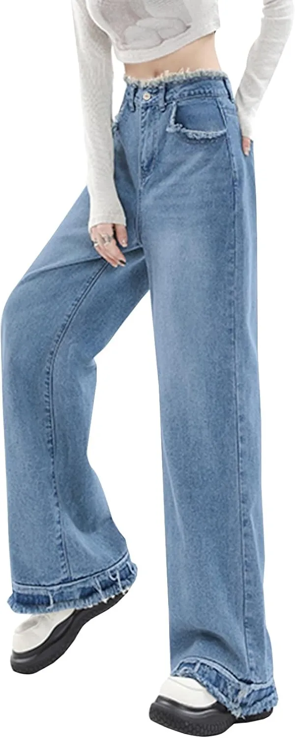 LONGYIDA Straight Wide Leg Jeans for Women Stretch High Waisted Baggy Jeans Casual Boyfriend Trendy Denim Pants 2025
