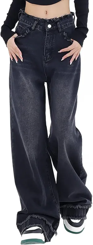LONGYIDA Straight Wide Leg Jeans for Women Stretch High Waisted Baggy Jeans Casual Boyfriend Trendy Denim Pants 2025