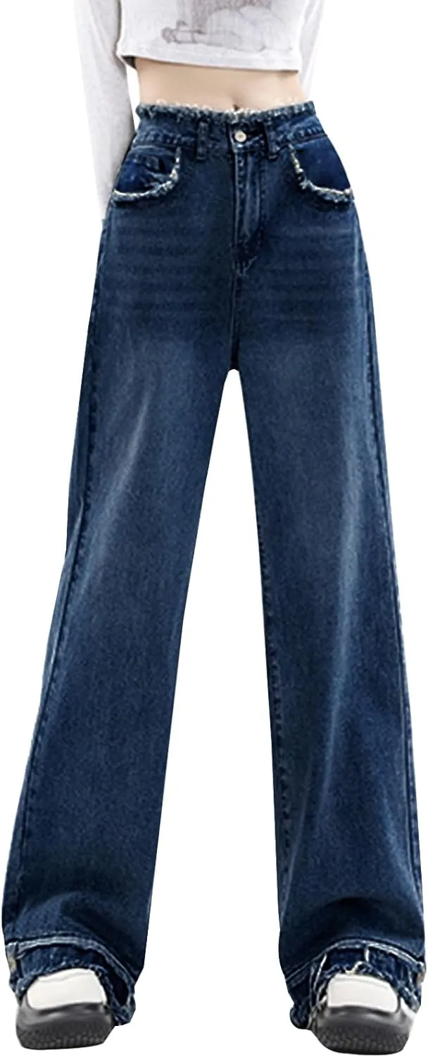 LONGYIDA Straight Wide Leg Jeans for Women Stretch High Waisted Baggy Jeans Casual Boyfriend Trendy Denim Pants 2025