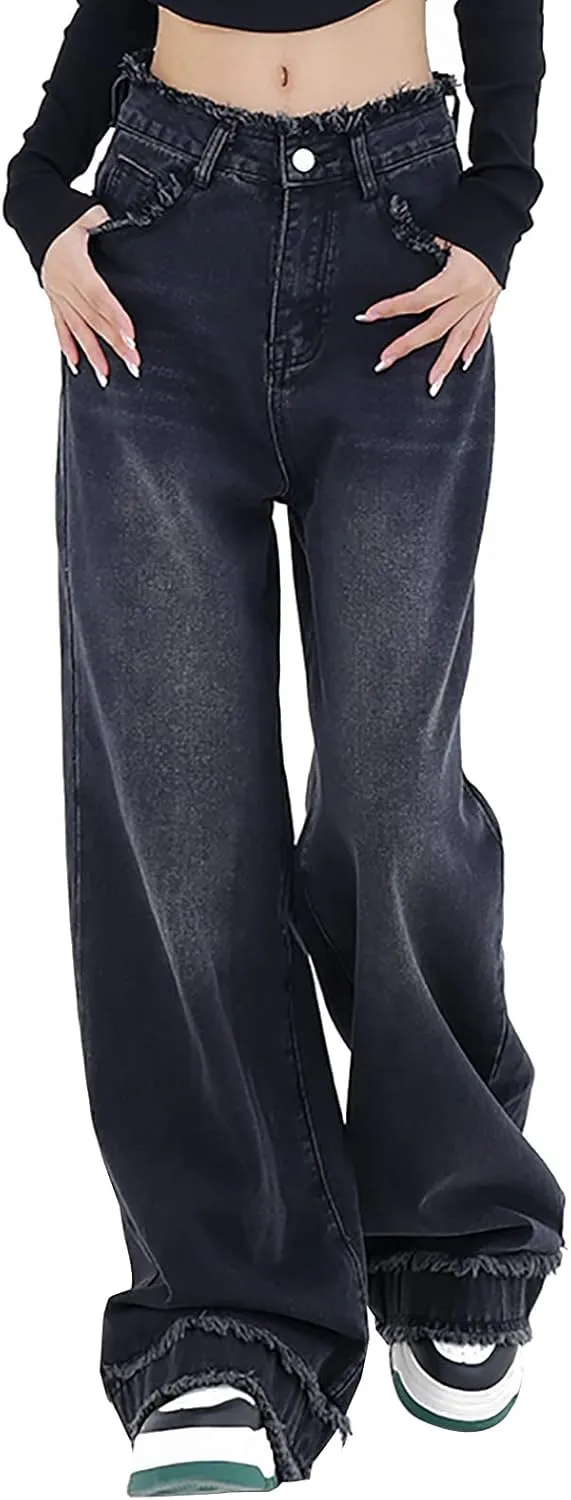 LONGYIDA Straight Wide Leg Jeans for Women Stretch High Waisted Baggy Jeans Casual Boyfriend Trendy Denim Pants 2025