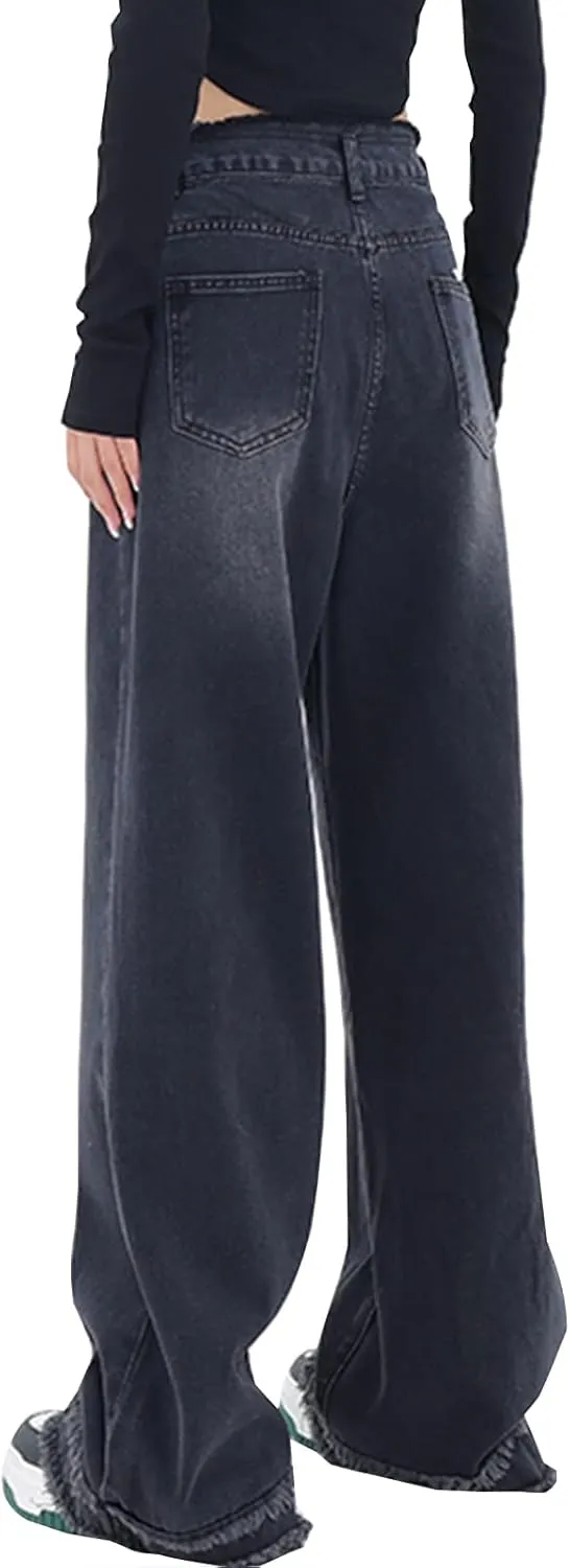 LONGYIDA Straight Wide Leg Jeans for Women Stretch High Waisted Baggy Jeans Casual Boyfriend Trendy Denim Pants 2025