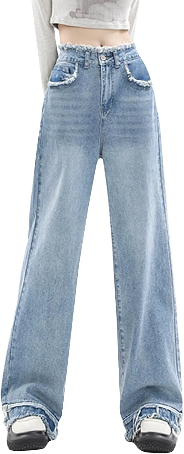LONGYIDA Straight Wide Leg Jeans for Women Stretch High Waisted Baggy Jeans Casual Boyfriend Trendy Denim Pants 2025