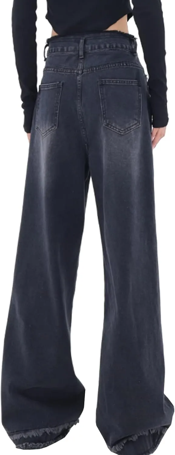 LONGYIDA Straight Wide Leg Jeans for Women Stretch High Waisted Baggy Jeans Casual Boyfriend Trendy Denim Pants 2025