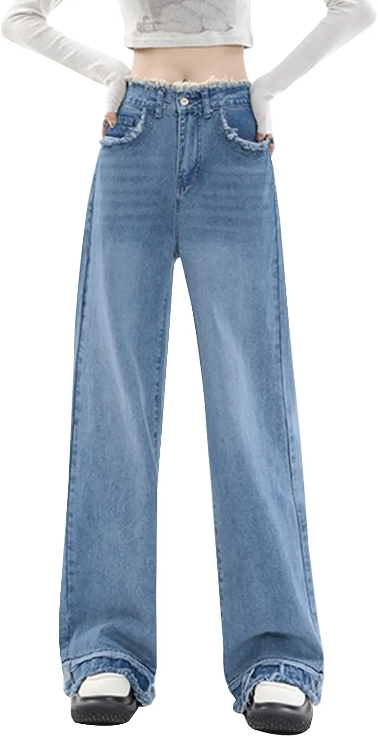 LONGYIDA Straight Wide Leg Jeans for Women Stretch High Waisted Baggy Jeans Casual Boyfriend Trendy Denim Pants 2025