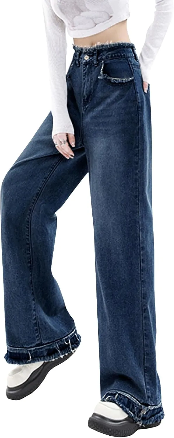 LONGYIDA Straight Wide Leg Jeans for Women Stretch High Waisted Baggy Jeans Casual Boyfriend Trendy Denim Pants 2025