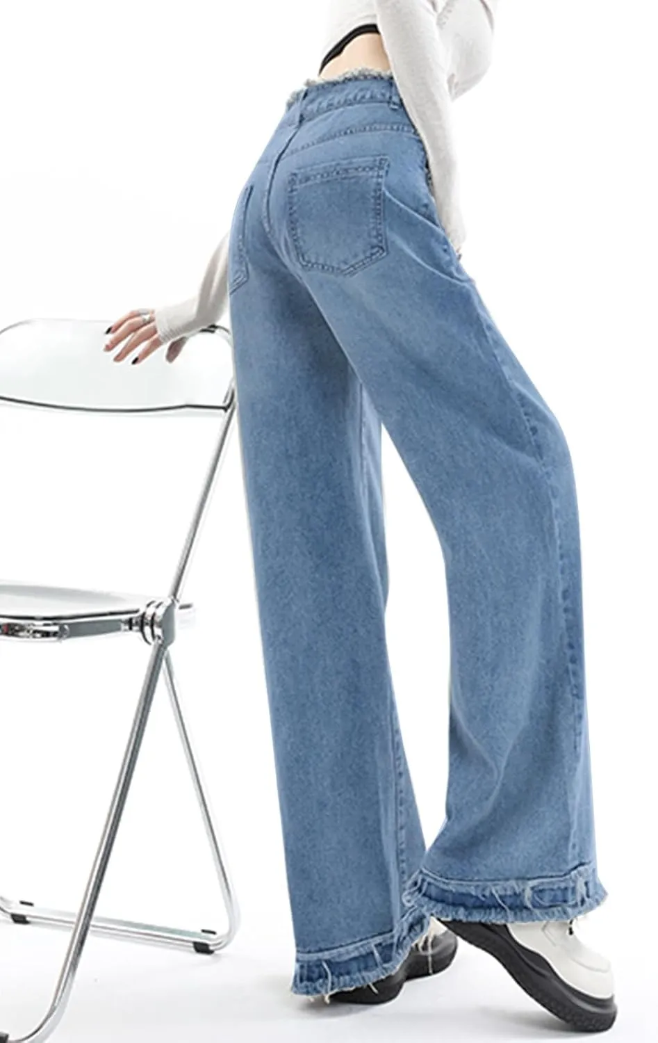 LONGYIDA Straight Wide Leg Jeans for Women Stretch High Waisted Baggy Jeans Casual Boyfriend Trendy Denim Pants 2025