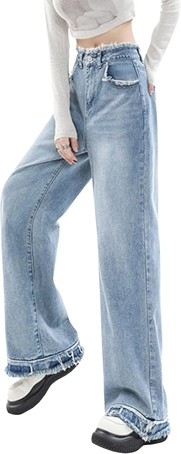 LONGYIDA Straight Wide Leg Jeans for Women Stretch High Waisted Baggy Jeans Casual Boyfriend Trendy Denim Pants 2025