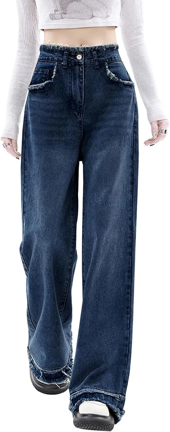 LONGYIDA Straight Wide Leg Jeans for Women Stretch High Waisted Baggy Jeans Casual Boyfriend Trendy Denim Pants 2025