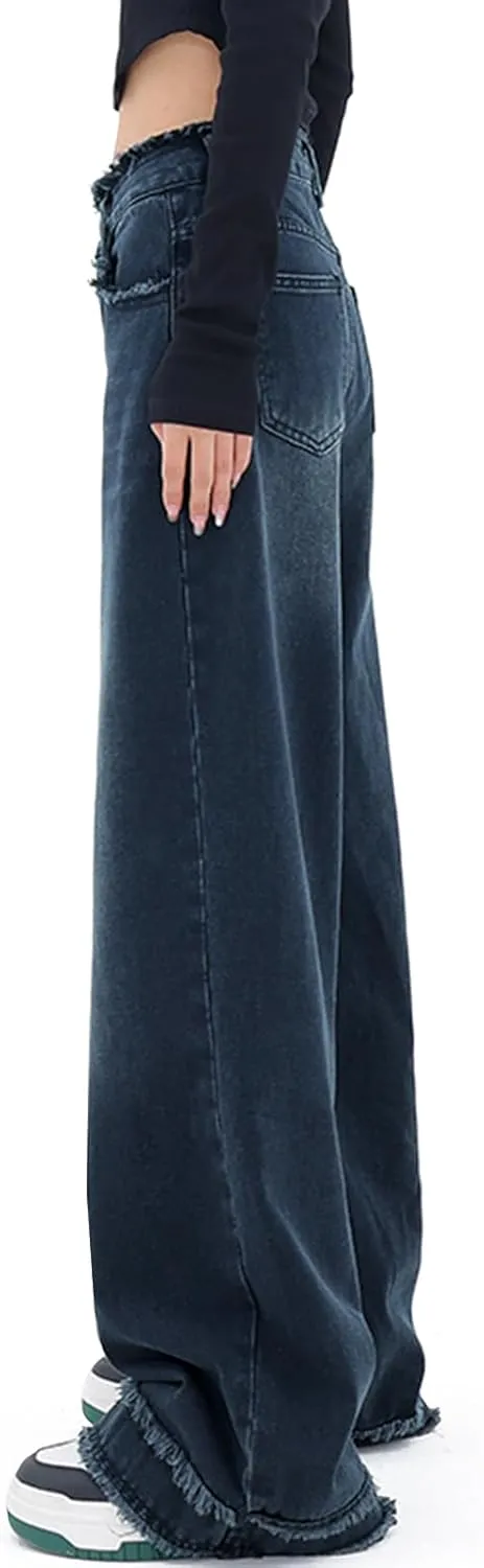 LONGYIDA Straight Wide Leg Jeans for Women Stretch High Waisted Baggy Jeans Casual Boyfriend Trendy Denim Pants 2025