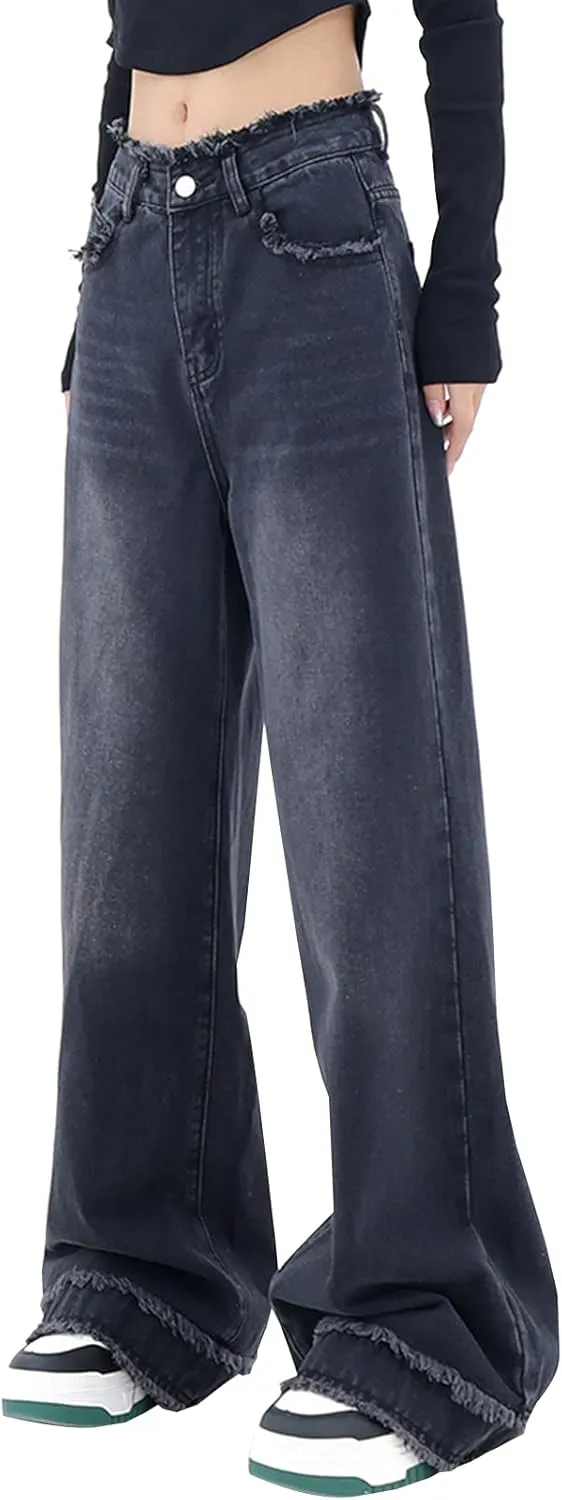 LONGYIDA Straight Wide Leg Jeans for Women Stretch High Waisted Baggy Jeans Casual Boyfriend Trendy Denim Pants 2025