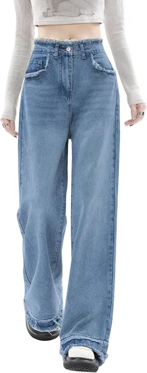 LONGYIDA Straight Wide Leg Jeans for Women Stretch High Waisted Baggy Jeans Casual Boyfriend Trendy Denim Pants 2025