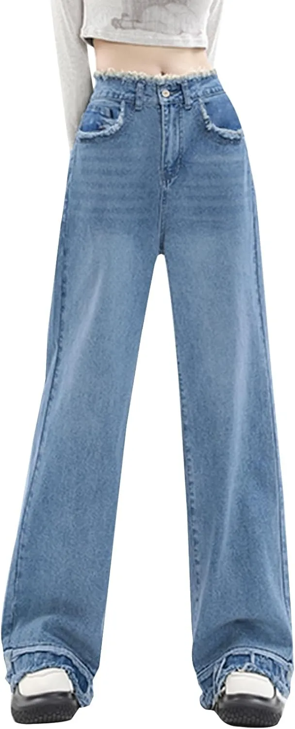 LONGYIDA Straight Wide Leg Jeans for Women Stretch High Waisted Baggy Jeans Casual Boyfriend Trendy Denim Pants 2025