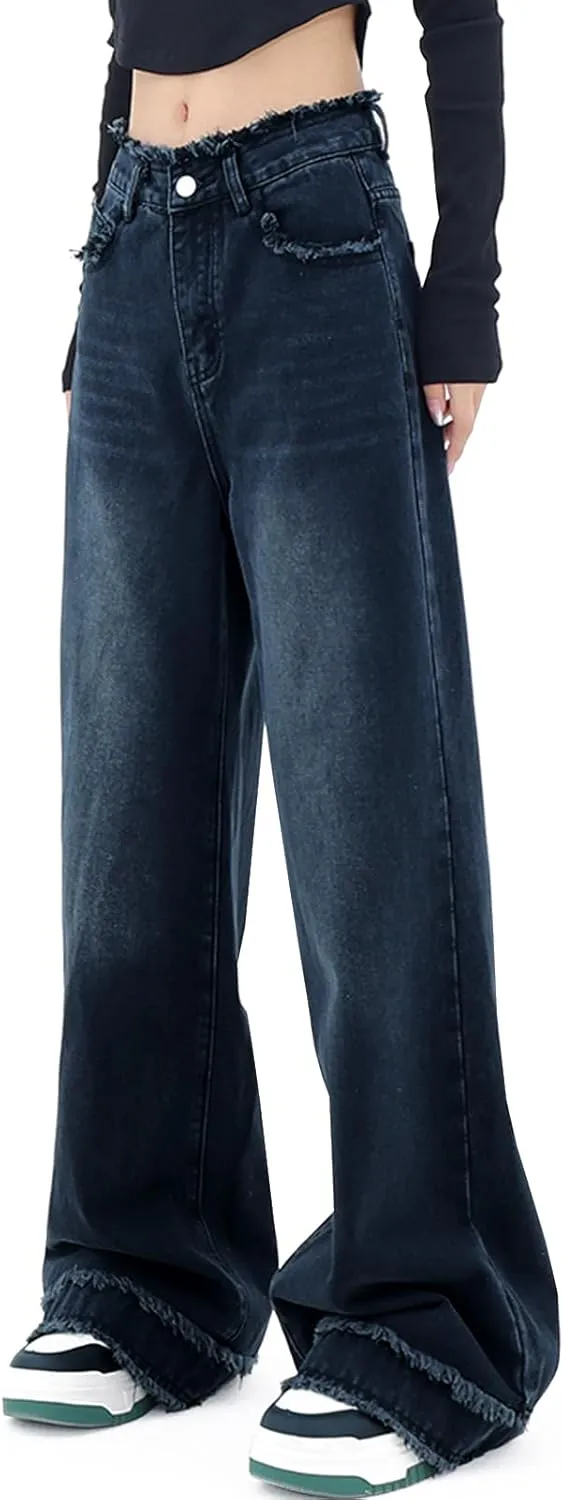 LONGYIDA Straight Wide Leg Jeans for Women Stretch High Waisted Baggy Jeans Casual Boyfriend Trendy Denim Pants 2025