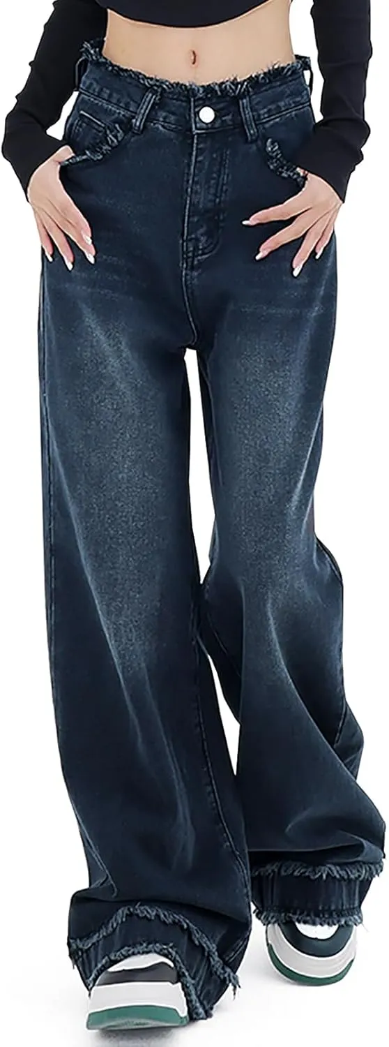 LONGYIDA Straight Wide Leg Jeans for Women Stretch High Waisted Baggy Jeans Casual Boyfriend Trendy Denim Pants 2025