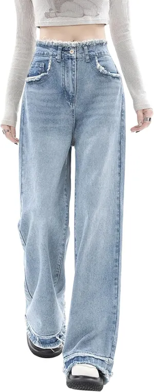 LONGYIDA Straight Wide Leg Jeans for Women Stretch High Waisted Baggy Jeans Casual Boyfriend Trendy Denim Pants 2025