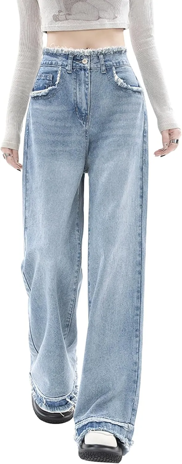LONGYIDA Straight Wide Leg Jeans for Women Stretch High Waisted Baggy Jeans Casual Boyfriend Trendy Denim Pants 2025