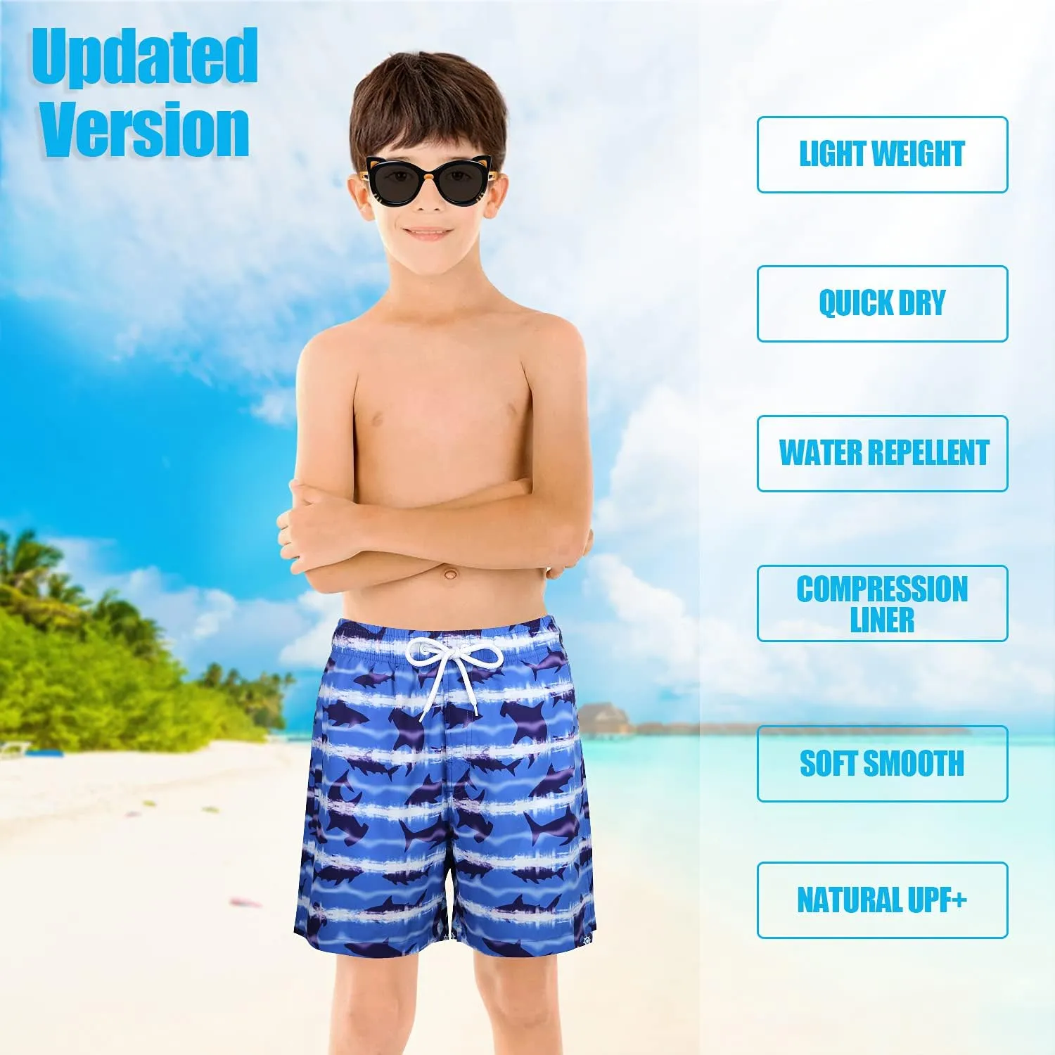 LUCOWEE Boys Swim Trunks with Compression Liner Comfortable Anti-Chafe Swimming Shorts Stretchy UPF Quick Dry Size 3T-20