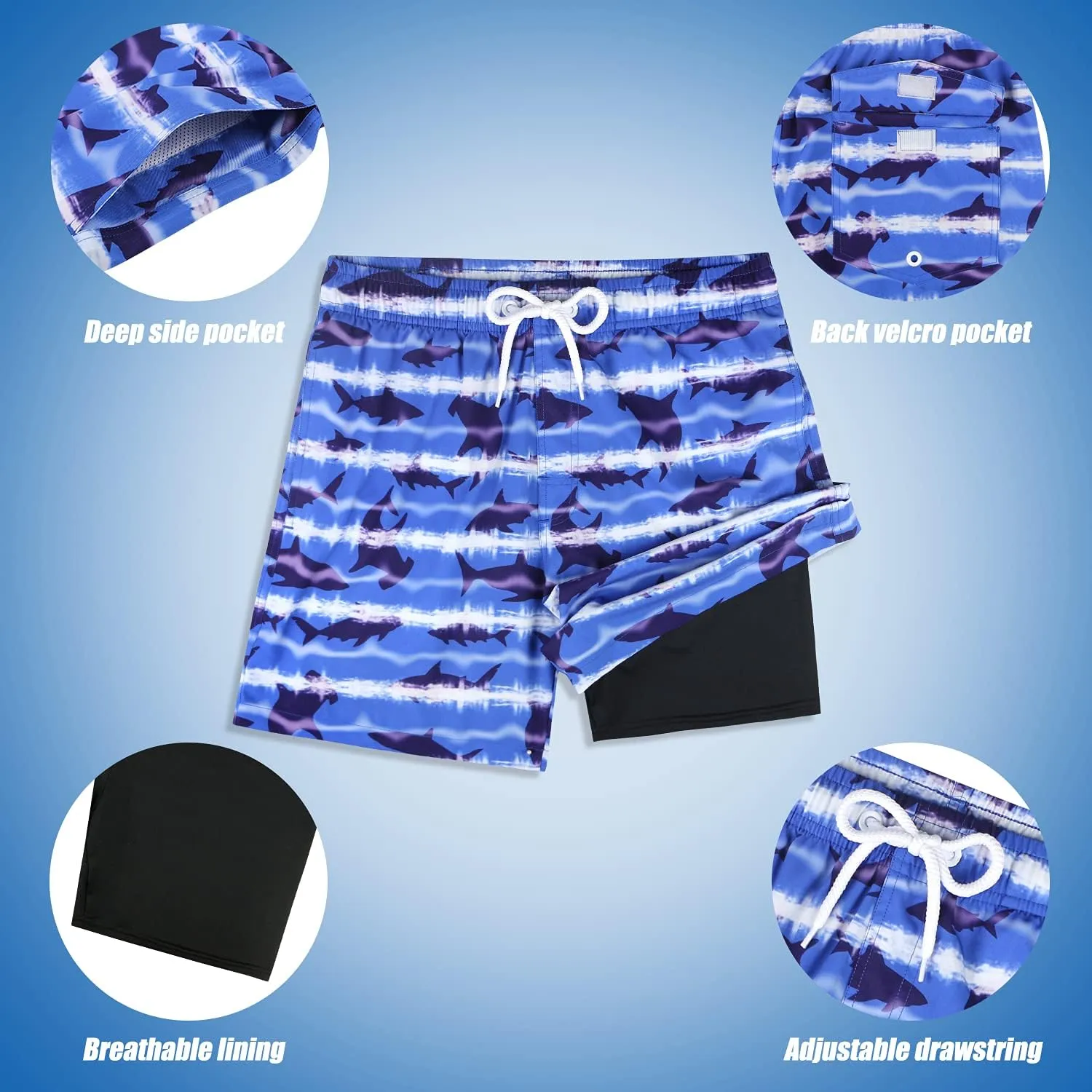 LUCOWEE Boys Swim Trunks with Compression Liner Comfortable Anti-Chafe Swimming Shorts Stretchy UPF Quick Dry Size 3T-20