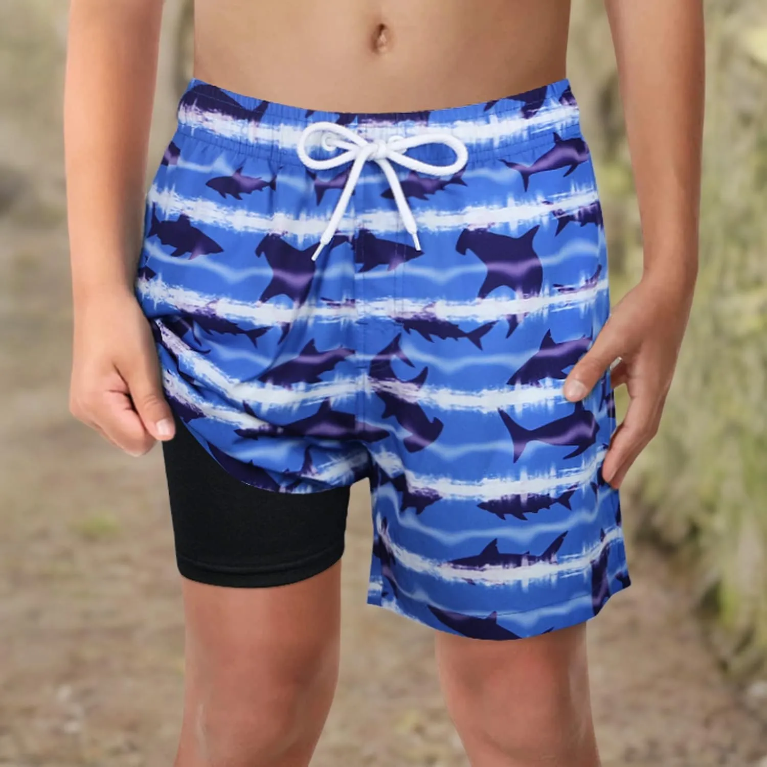 LUCOWEE Boys Swim Trunks with Compression Liner Comfortable Anti-Chafe Swimming Shorts Stretchy UPF Quick Dry Size 3T-20