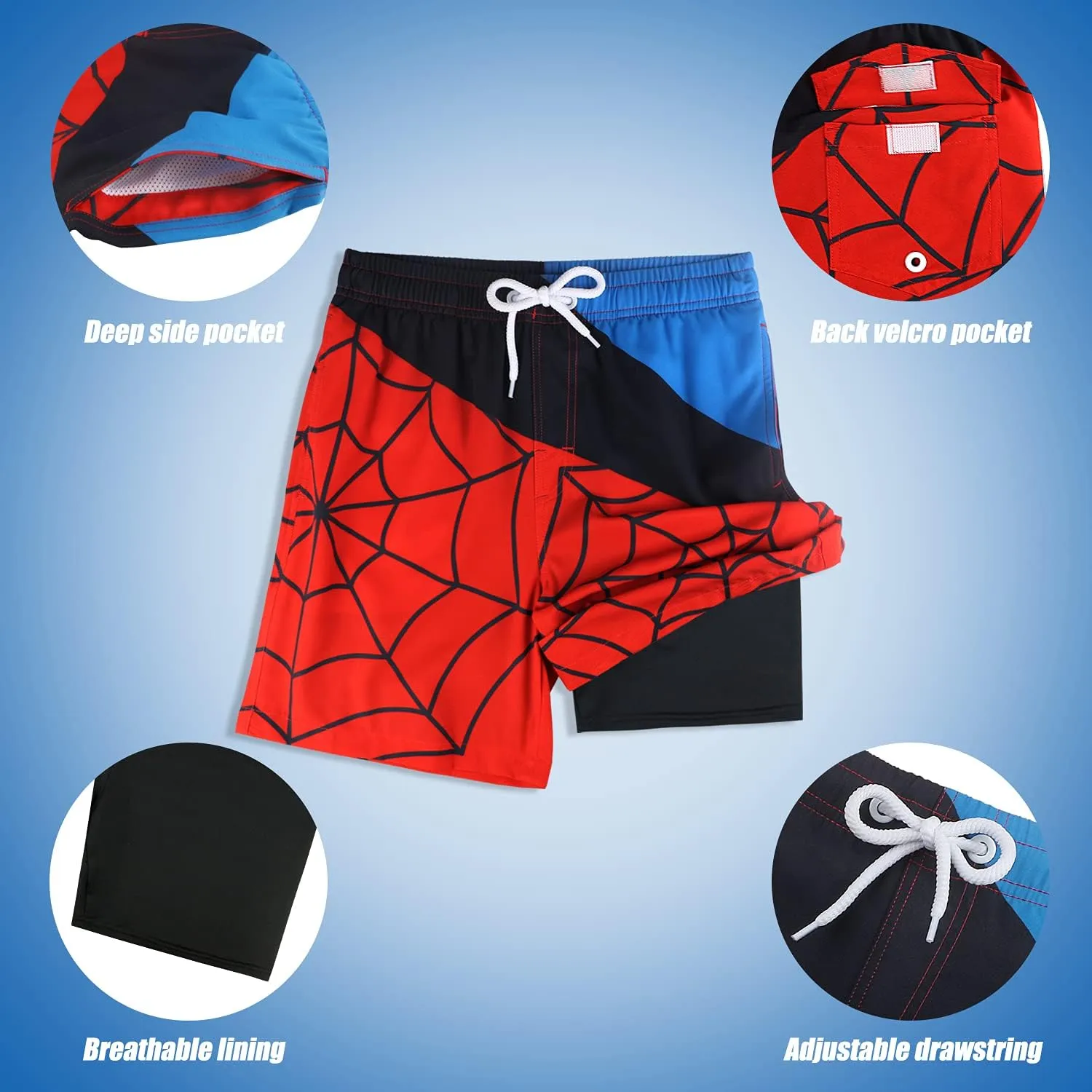 LUCOWEE Boys Swim Trunks with Compression Liner Comfortable Anti-Chafe Swimming Shorts Stretchy UPF Quick Dry Size 3T-20