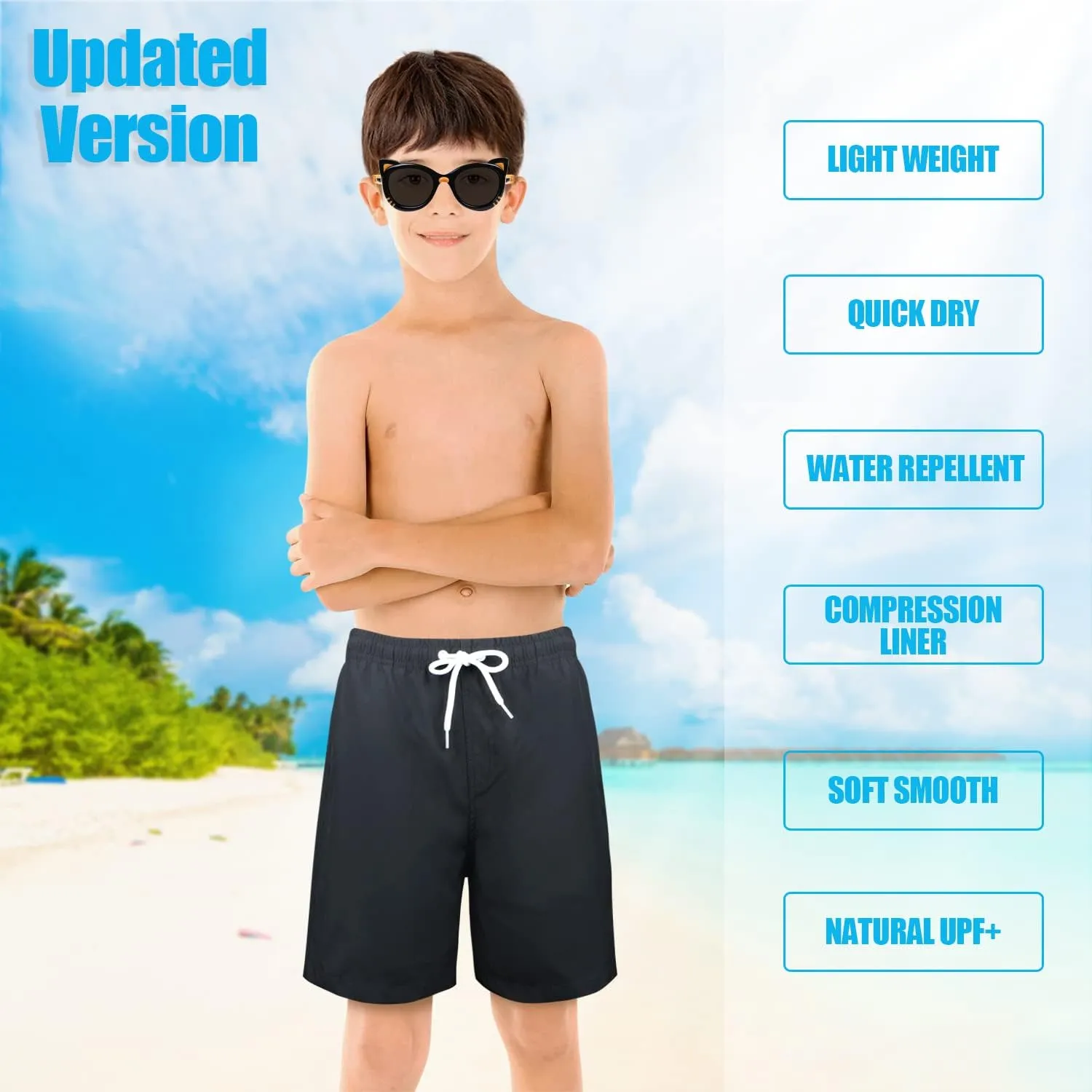LUCOWEE Boys Swim Trunks with Compression Liner Comfortable Anti-Chafe Swimming Shorts Stretchy UPF Quick Dry Size 3T-20