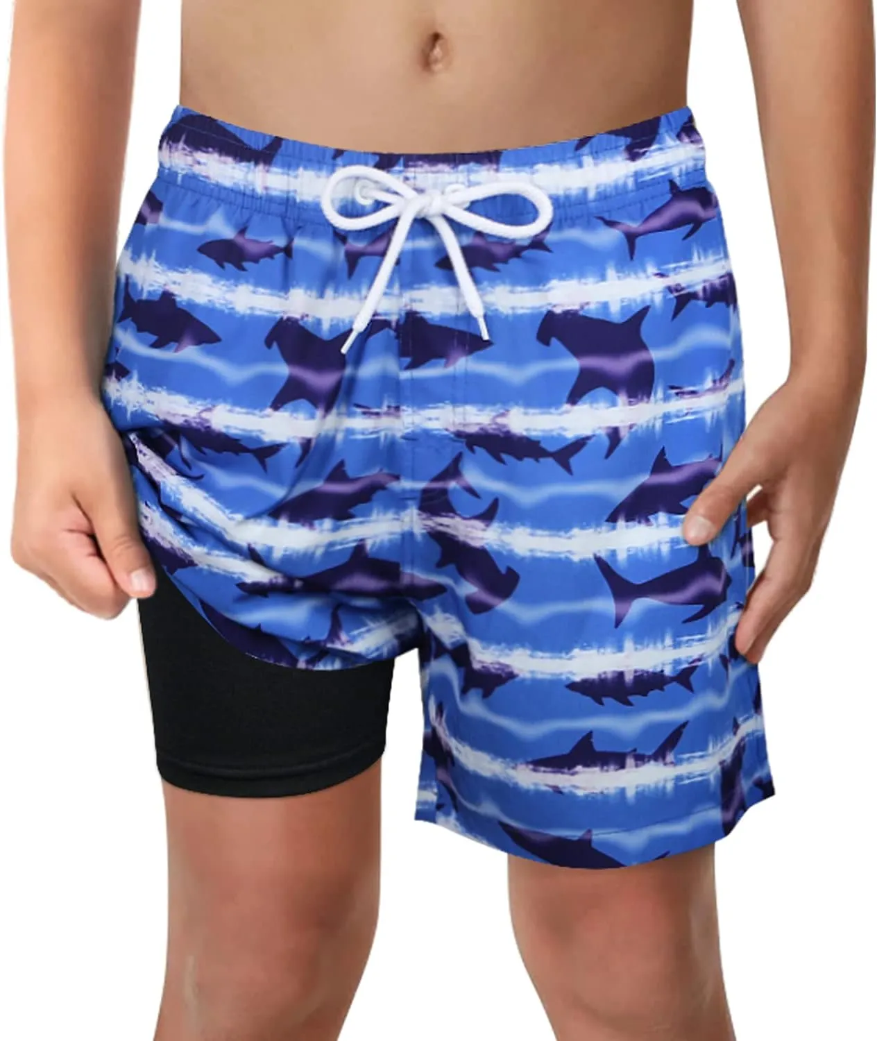 LUCOWEE Boys Swim Trunks with Compression Liner Comfortable Anti-Chafe Swimming Shorts Stretchy UPF Quick Dry Size 3T-20