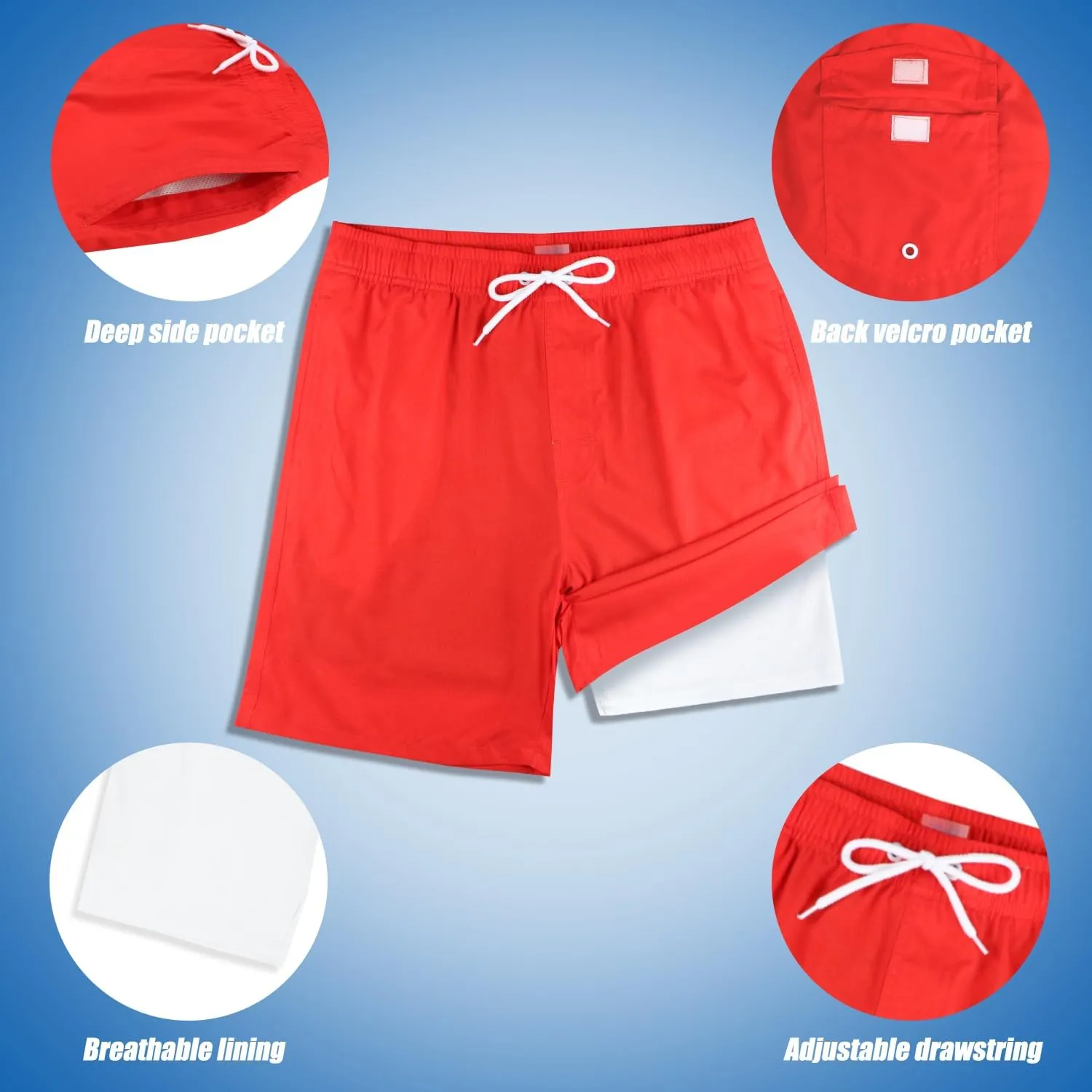 LUCOWEE Boys Swim Trunks with Compression Liner Comfortable Anti-Chafe Swimming Shorts Stretchy UPF Quick Dry Size 3T-20