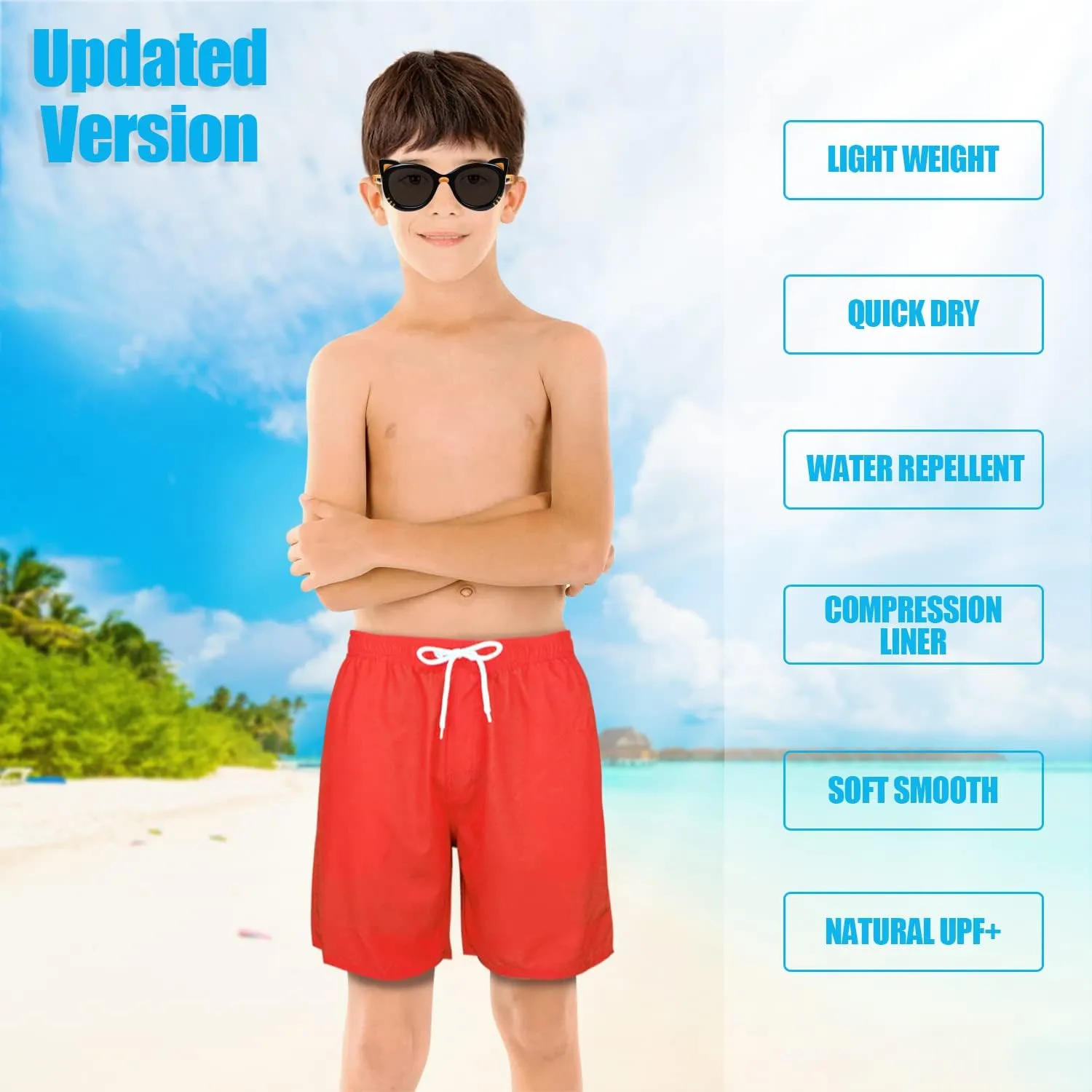 LUCOWEE Boys Swim Trunks with Compression Liner Comfortable Anti-Chafe Swimming Shorts Stretchy UPF Quick Dry Size 3T-20