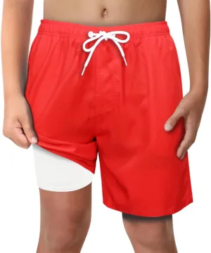 LUCOWEE Boys Swim Trunks with Compression Liner Comfortable Anti-Chafe Swimming Shorts Stretchy UPF Quick Dry Size 3T-20