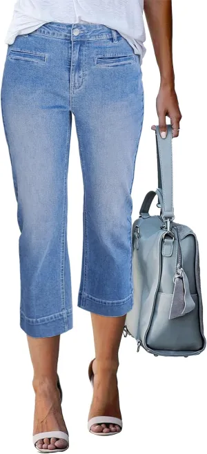 luvamia Capri Jeans for Women High Waisted Slim Straight Stretchy Denim Capris Pants Welt Pockets Casual Cropped Jeans
