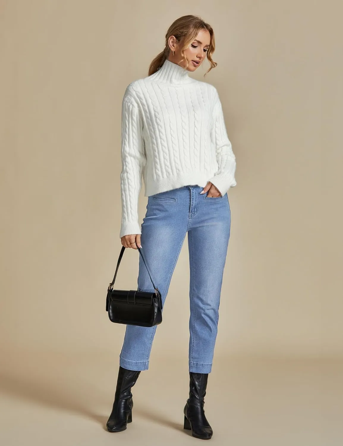 luvamia Capri Jeans for Women High Waisted Slim Straight Stretchy Denim Capris Pants Welt Pockets Casual Cropped Jeans
