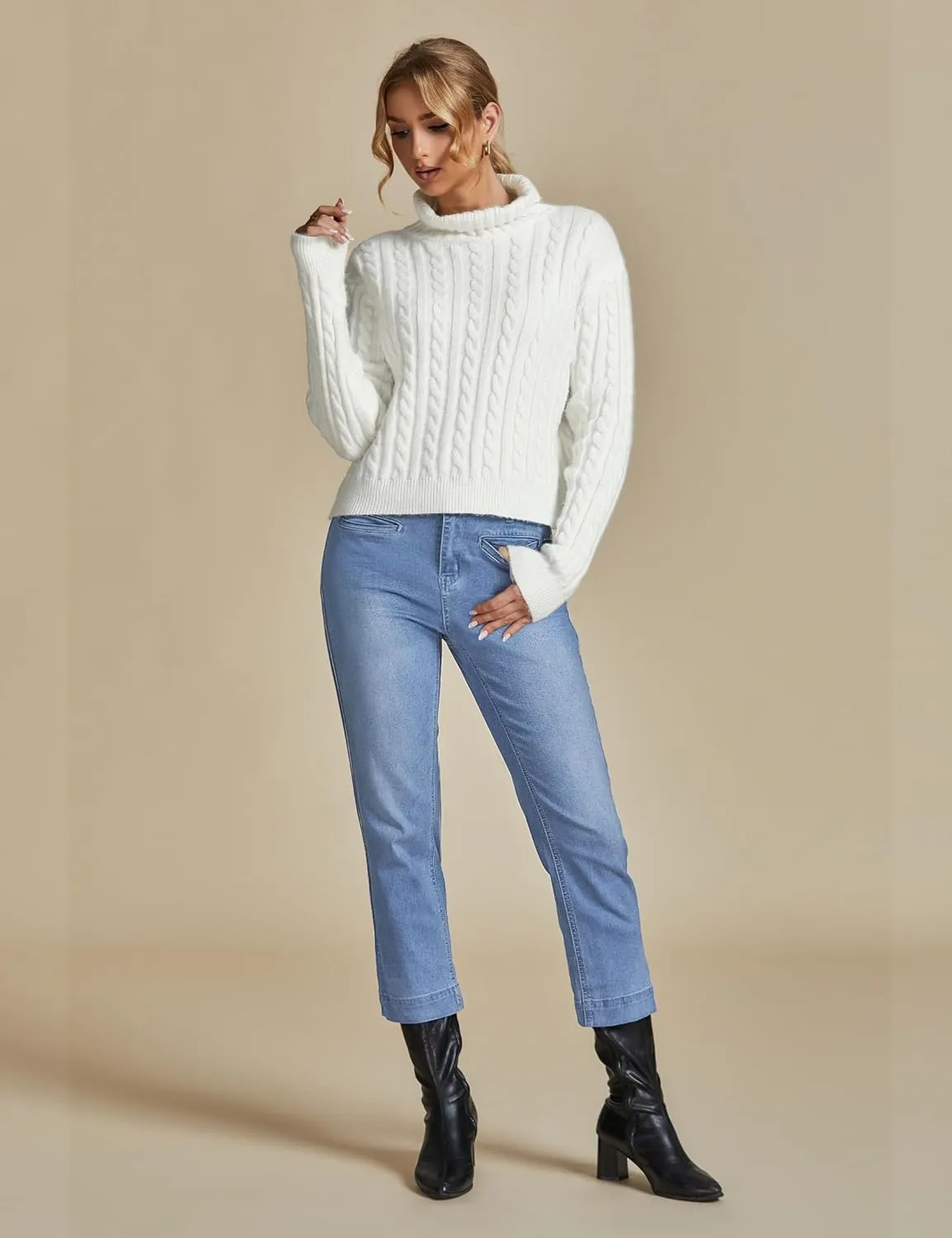 luvamia Capri Jeans for Women High Waisted Slim Straight Stretchy Denim Capris Pants Welt Pockets Casual Cropped Jeans