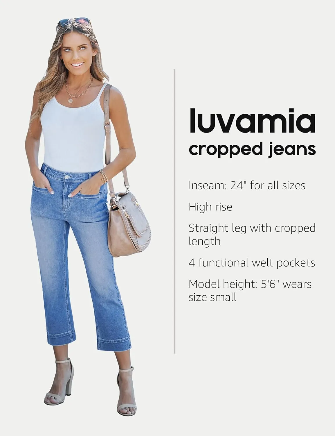 luvamia Capri Jeans for Women High Waisted Slim Straight Stretchy Denim Capris Pants Welt Pockets Casual Cropped Jeans