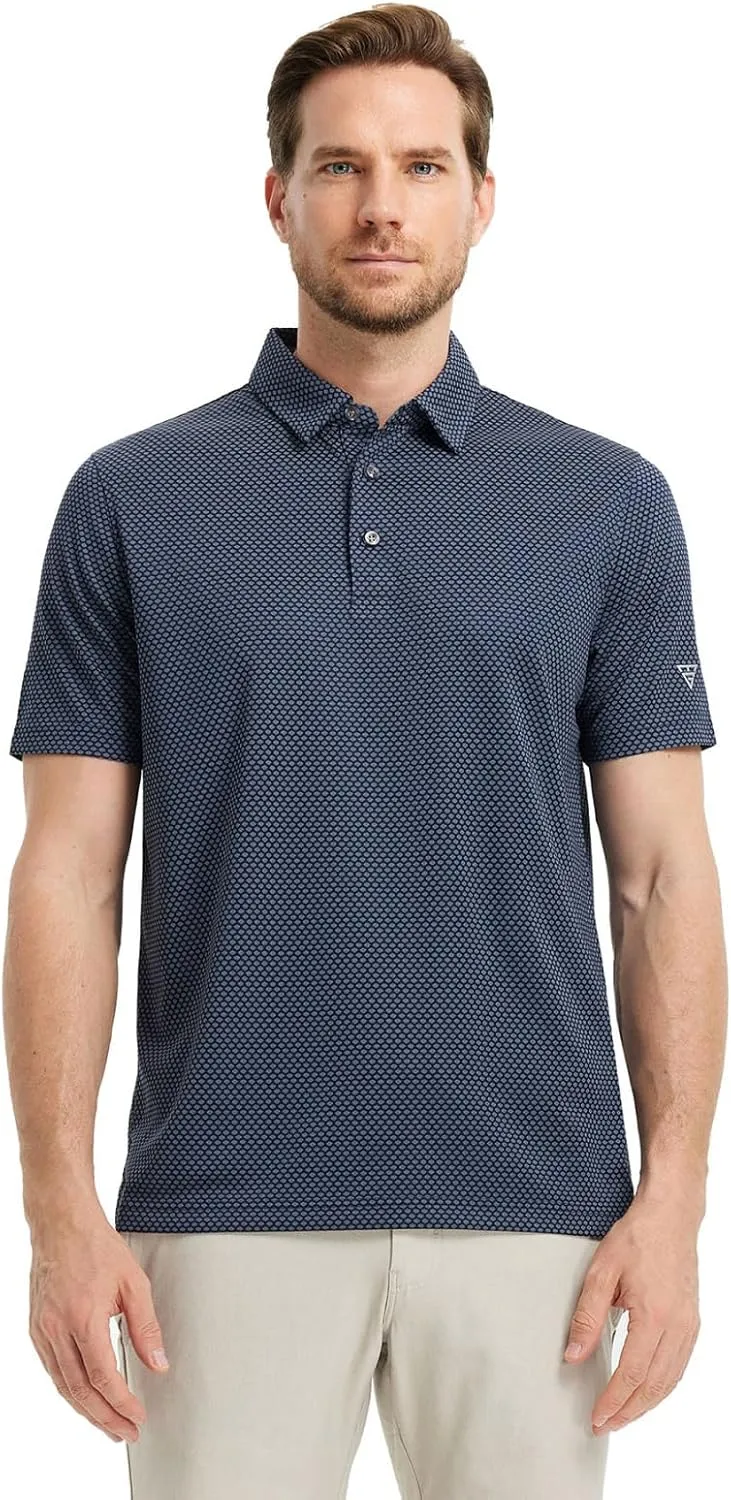 M MAELREG Golf Shirts for Men Moisture Wicking Jacquard Breathable Performance Dry Fit Collared Mens Polo Shirts Short Sleeve
