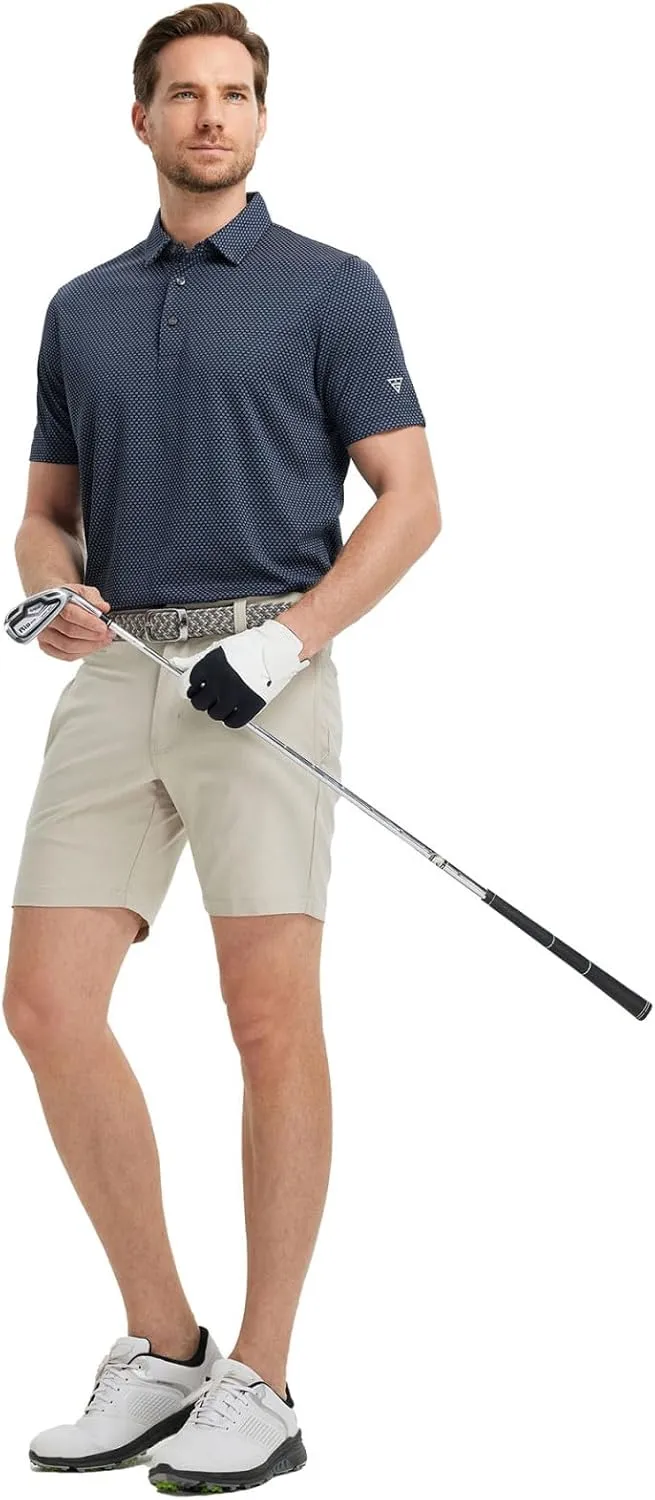 M MAELREG Golf Shirts for Men Moisture Wicking Jacquard Breathable Performance Dry Fit Collared Mens Polo Shirts Short Sleeve