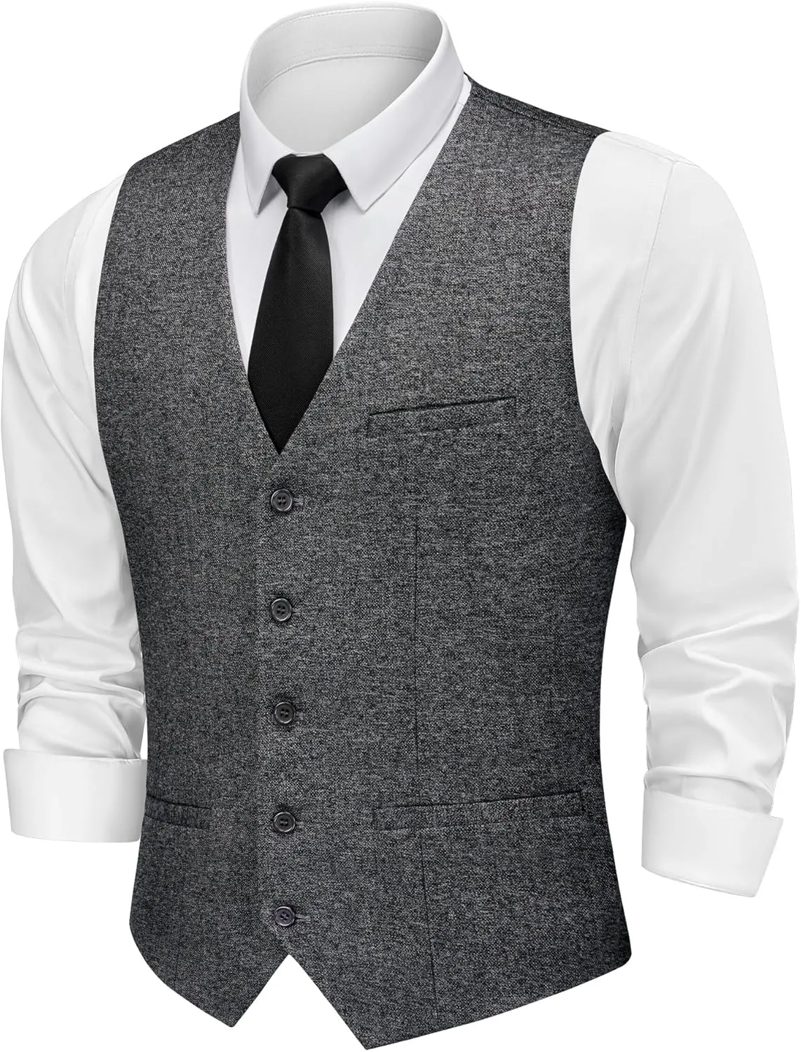 MAGE MALE Men's Suit Vests Business Formal Dress Tweed Vest Slim Fit Casual Waistcoat with 3 Real Pockets