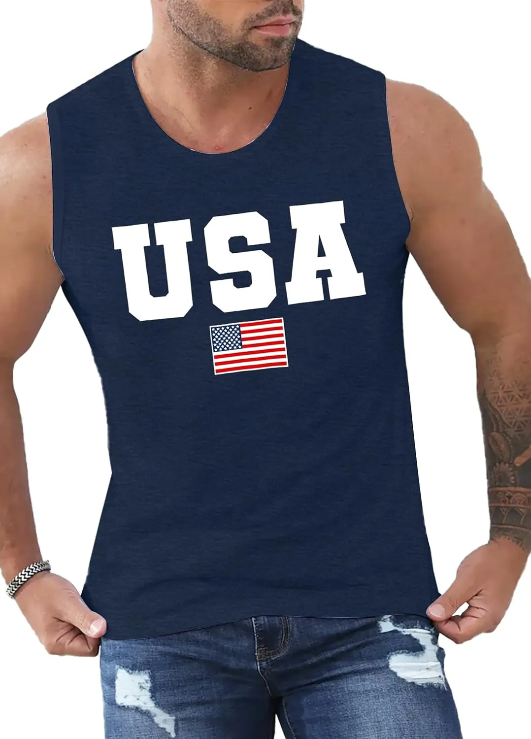 MAIHUN American Flag Tank Tops for Men 4th of July Shirts Patriotic Sleeveless Muscle Tees