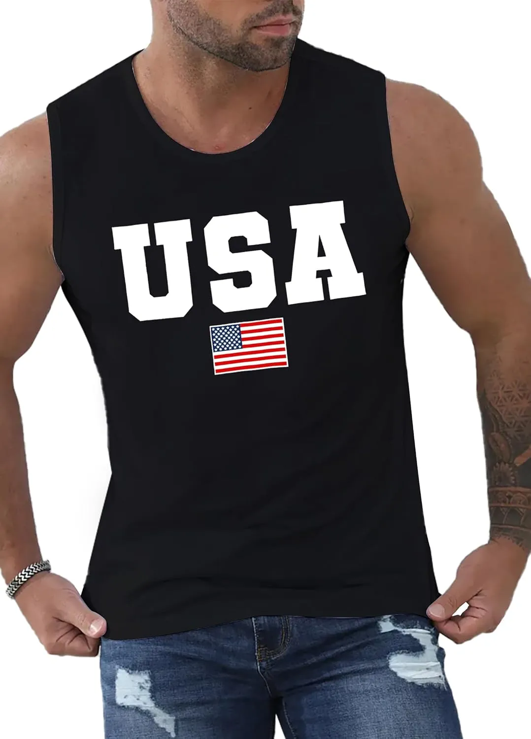 MAIHUN American Flag Tank Tops for Men 4th of July Shirts Patriotic Sleeveless Muscle Tees