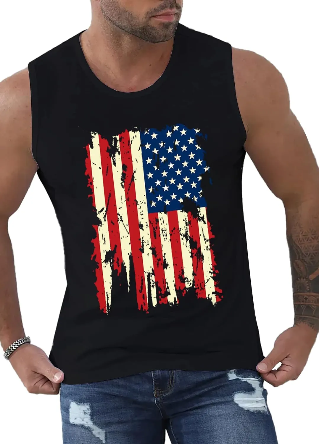 MAIHUN American Flag Tank Tops for Men 4th of July Shirts Patriotic Sleeveless Muscle Tees