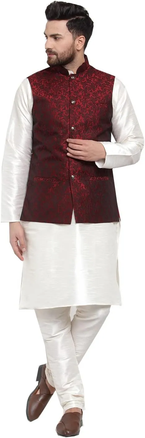 Maple Clothing Men's Nehru Jacket Brocade Indian Traditional Waistcoat Wedding Guest Outfit Vest