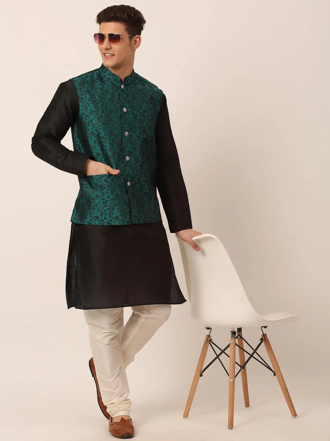 Maple Clothing Men's Nehru Jacket Brocade Indian Traditional Waistcoat Wedding Guest Outfit Vest