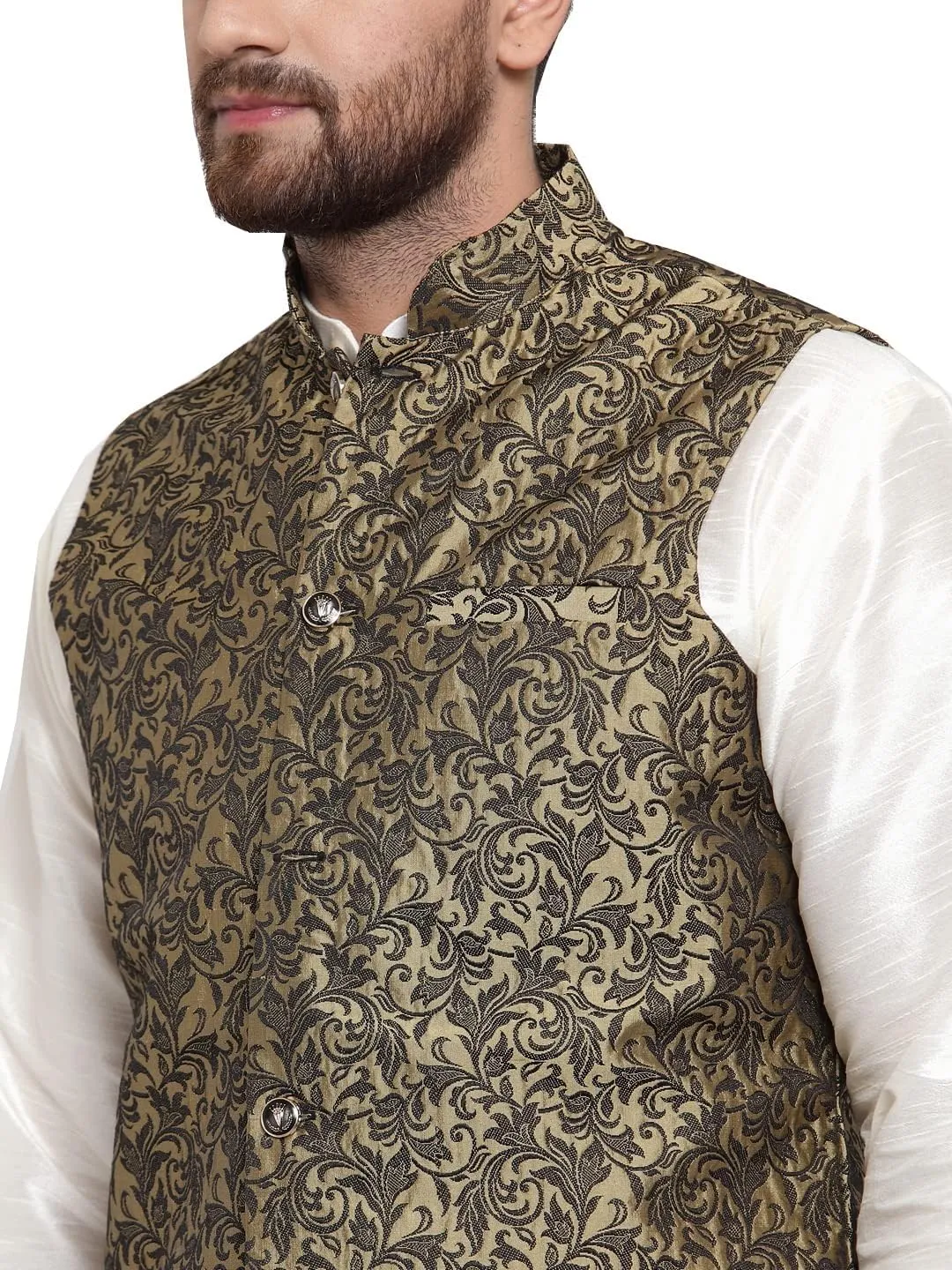 Maple Clothing Men's Nehru Jacket Brocade Indian Traditional Waistcoat Wedding Guest Outfit Vest