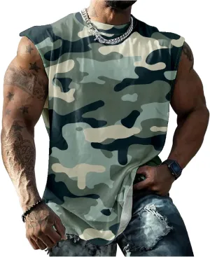 MARSVOVO Hawaiian Shirt for Men Funny Graphic Vintage Summer Sleeveless Crewneck Soft Quick Dry Beach Tank Tops for Men