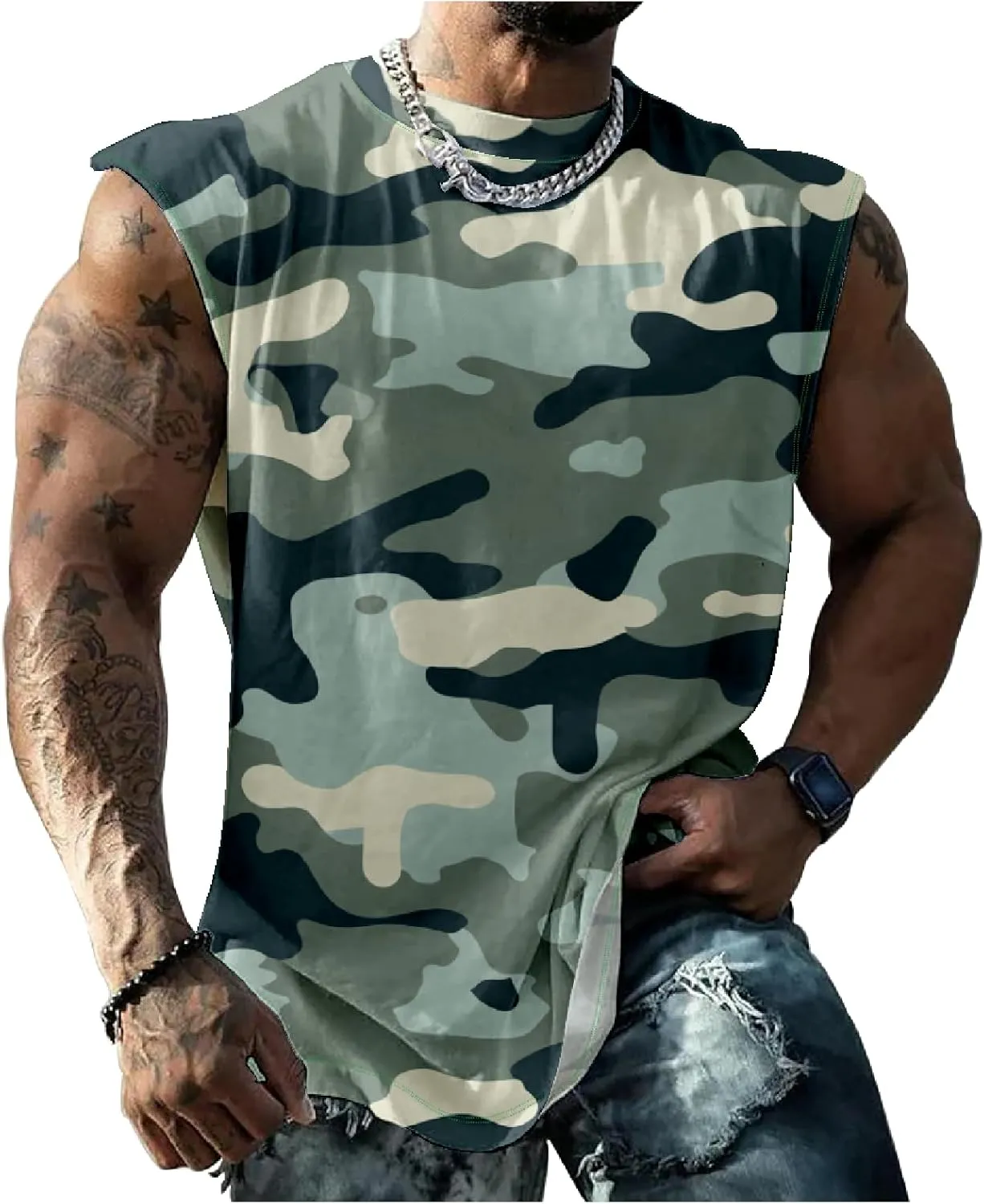 MARSVOVO Hawaiian Shirt for Men Funny Graphic Vintage Summer Sleeveless Crewneck Soft Quick Dry Beach Tank Tops for Men