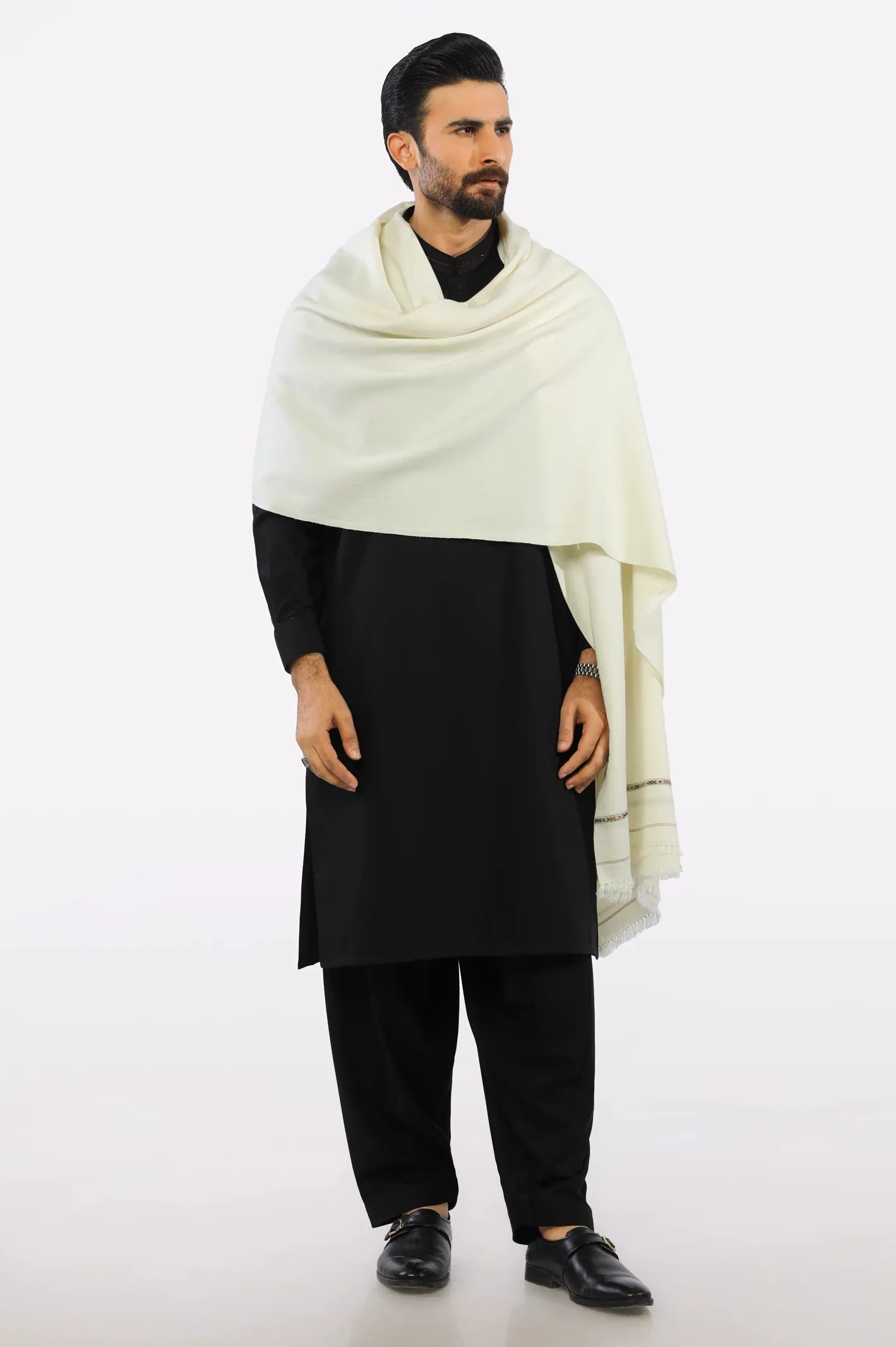 Men Cream Woolen Shawl