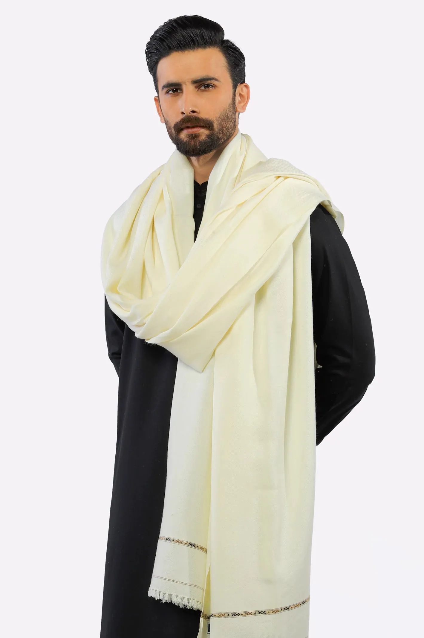 Men Cream Woolen Shawl