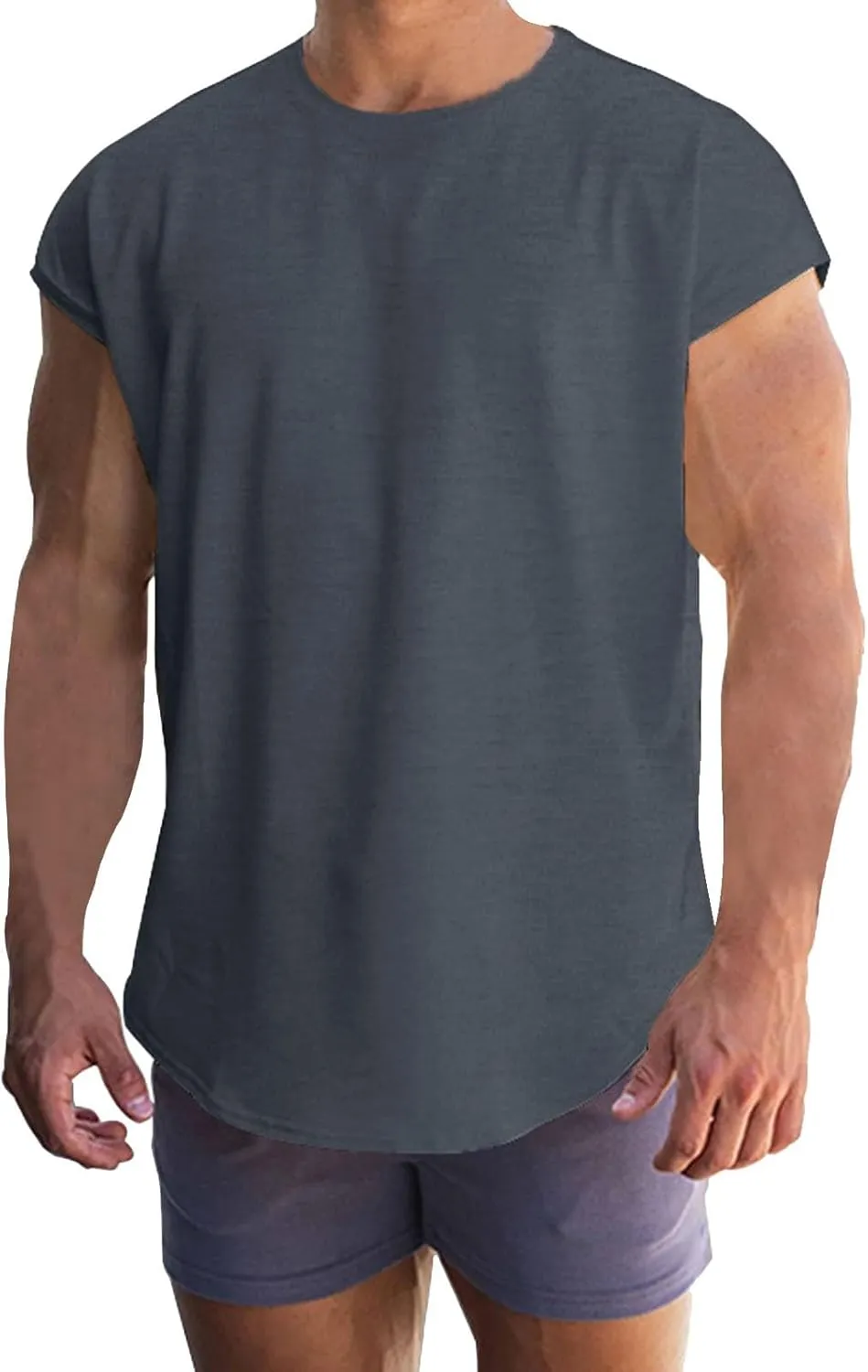Mens Cap Sleeve Gym Tank Top Bodybuilding Athletic Muscle Cut Off T-Shirt Loose Fit Summer Quick Dry Beach Undershirt