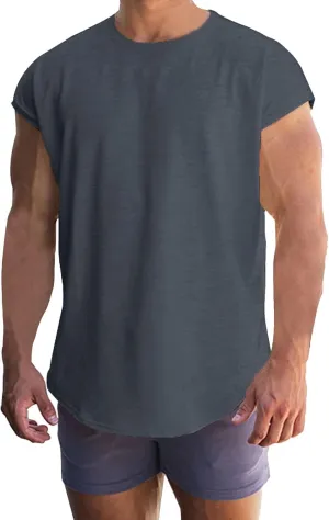 Mens Cap Sleeve Gym Tank Top Bodybuilding Athletic Muscle Cut Off T-Shirt Loose Fit Summer Quick Dry Beach Undershirt