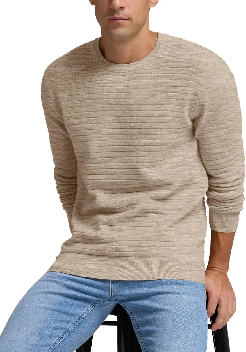 Men's Crewneck Pullover Sweater Solid Knitted Soft Long Sleeve Casual Sweater