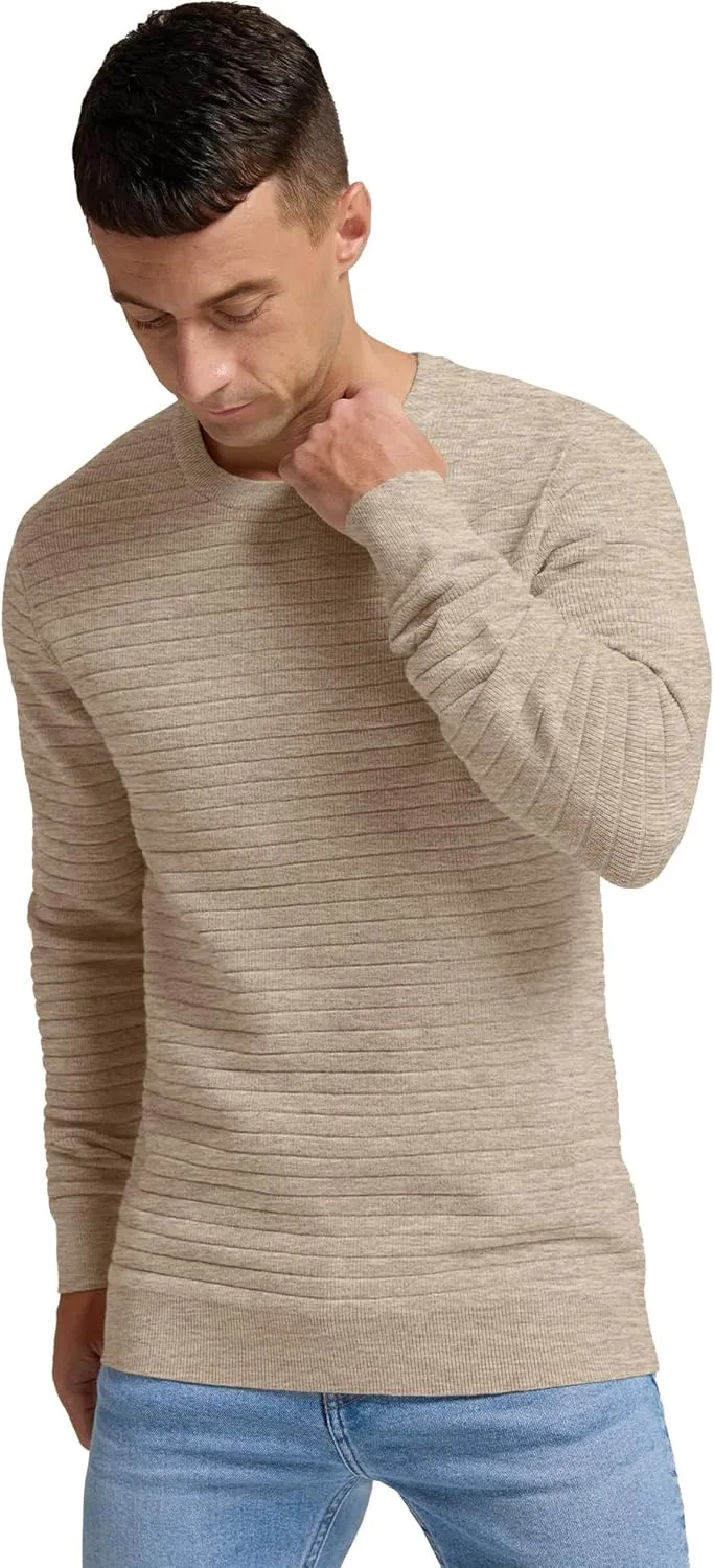 Men's Crewneck Pullover Sweater Solid Knitted Soft Long Sleeve Casual Sweater